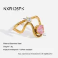 Stainless steel wavy ring featuring pink and white cubic zirconia stones for women jewelry - Size 6 / Wave Pink Style (NXR126PK) / Pink