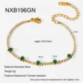 Stainless steel gold plated emerald white zircon tennis bracelet with extension chain. - Emerald Green Style (NXB196GN)