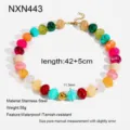 Colorful acrylic beaded necklace with stainless steel spacers, stylish vacation jewelry detail. - Necklace (NXN443) / Multicolor