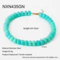 Turquoise beaded necklace with stainless steel clasp, 43+5cm length, 14.8mm beads, waterproof. - Green Necklace (NXN435GN)