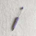 Pearl rhinestone beaded pen detail shot, handmade DIY cute pen with crystal rhinestones. - Purple