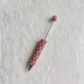 Rhinestone pearl beaded pen detail shot, creative DIY decorative stick with sparkly crystals. - Red