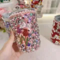 Rosa Strass Glitzer Becher mit Schmetterling und Tulpen Motiv, 500ml Strohhalm Tasse neu. - 260-500 ml / Rosa Strohhalmbecher