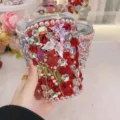 Bling rhinestone butterfly straw tumbler 500ml sparkly crystal cup with lid and straw - 260-500ml / Red Straw Cup