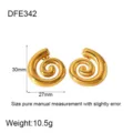Pendientes de botón espiral concha de acero inoxidable bañado en oro 18K para mujer - Estilo Curvado 3D en Espiral (DFE342)