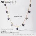 Collana girocollo con perline floreali in acciaio inossidabile stile retrò con oro 18k. - Blu