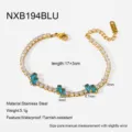 Gold stainless steel tennis bracelet featuring blue cubic zirconia, 17+3cm length. - Blue Style (NXB194BLU)