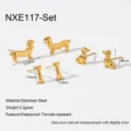 Edelstahl Mini Dackel und Knochen Ohrringe Set, vergoldet, wasserdicht, modischer Schmuck. - Dreiteiliges Set (NXE117-Set)