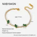 Stainless steel 18k gold plated colorful cubic zirconia tennis bracelet for women chic jewelry - Green Style (NXB194GN)