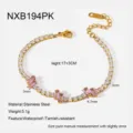 Stainless steel tennis bracelet with sparkling cubic zirconia and pink stones and extension chain. - Pink Style (NXB194PK)