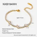 Stainless steel zircon tennis bracelet gold plated luxury jewelry with adjustable length 17+3cm - White Style (NXB194WH)