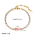 Gold plated stainless steel tennis bracelet with pink rectangular zircon and sparkling stones. - Pink Rectangle Style (DFB93PK)