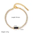 Gold stainless steel tennis bracelet featuring clear rhinestones and a black rectangular stone. - Black Rectangle Style (DFB93BLK)