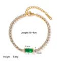 Gold-plated stainless steel tennis bracelet with sparkling cubic zirconia and green center stone. - Green Rectangle Style (DFB93GN)