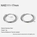 Stainless steel hoop earrings detail view showing 17mm diameter and polished silver finish. - 17mm Size