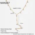 Collar lariat de gota de acero inoxidable dorado circonita colgante elegante joya moda 41cm - Collar de Borla Circonia Gota de Agua (NXN357)