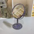 Strass Make-up Spiegel Tisch Doppelseitig Drehbar Kosmetikspiegel Glitzernd Deko - 7 Zoll / Lila
