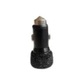 Black rhinestone car charger adapter with metallic tip, compact vehicle power supply accessory. - Black