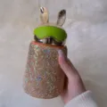 Glitzernde Strass Isolierflasche mit Hasenohren, 300ml tragbarer niedlicher Edelstahlbecher. - 301-400ml / Champagner
