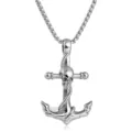 Stainless steel skull anchor pendant necklace, cool punk hip hop jewelry detail view. - Pendant Only (Without Chain) / Steel