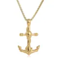 Close-up view of the gold-tone stainless steel skull anchor pendant and chain link detail. - Pendant Only (Without Chain) / Gold