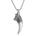 Collier pendentif dent de loup en acier inoxydable pour homme punk rétro bijoux - Pendentif Uniquement (Sans Chaîne) / Argent