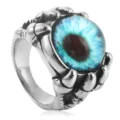 Stainless steel punk dragon claw evil eye ring detail view, gothic vintage statement jewelry. - Size 7 / Light Blue Eye / Steel