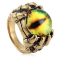 Vintage stainless steel dragon claw ring featuring devil evil eye design punk style fashion jewelry - Size 7 / Yellow Flat Eye / Gold