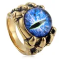 Vintage stainless steel devil blue eye claw ring punk gothic dragon rings jewelry decor - Size 7 / Blue Flat Eye / Gold