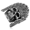 Stainless steel retro Indian skull ring for men, punk gothic biker jewelry accessory. - Size 7 / Silver