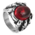 Stainless steel red gemstone dragon claw ring detail, punk retro men jewelry close-up view. - Size 8 / Dragon Claw Red Stone (FY3032) / Steel