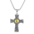 Detailed close-up of the vintage punk titanium steel cross pendant with evil eye design. - Pendant Only (Without Chain) / Steel Color (Yellow Eye)