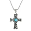 Vintage Stainless Steel Celtic Cross Pendant Necklace with Turquoise Stone for Men Women - Silver Color (Turquoise)