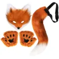 Orange faux fur fox costume set including plush mask, paws and tail for cosplay party. - One Size / Brown Cat Fox Set