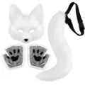 Weißes Fuchs Katze Maske Pfoten Schwanz Set Kostüm Cosplay Party Halloween Plüsch Zubehör - Einheitsgröße / Weiß Katze Fuchs Set