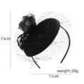 Black mesh fascinator hat vintage bridal hair accessory feather mini top hat headband - Feather Flower Mesh Pillbox Hat (PADX19002B) / Black
