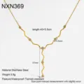 Gold stainless steel wavy Y necklace with cubic zirconia, waterproof tarnish-resistant detail. - Gold (NXN369)