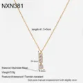 Stainless steel 18k gold plated necklace with round and teardrop cubic zirconia pendant. - Four Zirconia Row Pendant (NXN381)