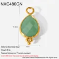 Groene natuursteen druppel hanger 18k verguld roestvrij staal DIY sieraden component. - Traan Groene Hanger Componenten (NXC480GN)