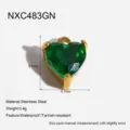 Ciondolo zircone cuore verde in acciaio inossidabile placcato oro 18k accessorio gioiello - Ciondolo a Cuore con Griffe (NXC483GN) / Verde