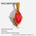 Ciondolo in zircone rosa taglio marquise in acciaio inossidabile, accessorio gioiello dorato. - Ciondolo Marquise con Griffe (NXC484FUC) / Magenta