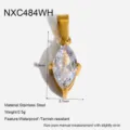 Pendente zircone cubico marquise in acciaio inossidabile dorato impermeabile collana - Ciondolo Marquise con Griffe (NXC484WH) / Bianco