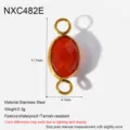 Detail van roestvrij staal vergulde natuursteen connector hanger voor DIY sieraden maken. - Dubbele Ring Connector Links Stijl E (NXC482E)