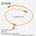 Close-up detail of 18k gold plated stainless steel anklet featuring flower and zircon pendant. - Flower Zirconia Style (DYA046) / 22.5+4cm