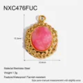 Edelstahl rosa Stein ovaler Anhänger Vintage DIY Schmuck Zubehör Detailansicht. - Rosa Stein Retro Ovaler Anhänger (NXC476FUC)