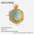 Edelstahl Naturstein Anhänger 18K vergoldet Vintage DIY Schmuckzubehör für Halskette - Grüner Stein Retro Ovaler Anhänger (NXC476GN)