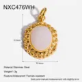 Vergoldeter Edelstahl weißer Stein Vintage oval Anhänger Schmuck Zubehör Detailansicht. - Weiße Muschel Retro Ovaler Anhänger (NXC476WH)