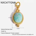 Detailansicht des goldenen Edelstahlanhängers mit Naturstein, Maße und Eigenschaften. - Naturstein Retro Ovaler Anhänger A (NXC477GNA)
