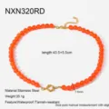 Collana di perle arancioni in acciaio inossidabile da donna gioielli catena clavicola - Arancione (NXN320RD)
