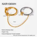 Anillo de cadena de doble anillo de acero inoxidable con diamantes de imitación. - Talla 6 / Estilo de Cadena de Doble Anillo Bicolor Oro y Plata con Circonia Blanca (NXR106WH)
